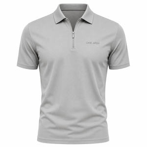 Mens Light Gray <b>Zip</b> <b>Neck</b> <b>Polo</b> <b>Shirt</b> Custom Logo Short Sleeve Golf Tennis Sportswear Uniform Style Regular Fit Gray - Product Image 1