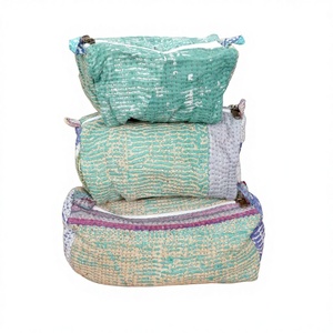 Indian kantha cotton cosmetic pouch set of 3 Toiletry bag <b>Makeup</b> pouch Accessory <b>case</b> Women's travel bag Handmade Kantha - Product Image 1