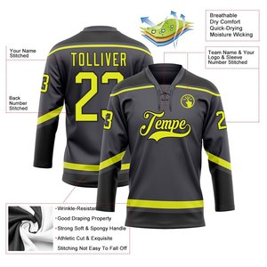 เสื้อฮอกกี้น้ำแข็งแบบซับลิเมชั่นคุณภาพสูงสำหรับผู้ชาย สีเทาเข้มและเขียวมะนาว ระบายอากาศได้ดี ชุดยูนิฟอร์มฮอกกี้น้ำแข็งสำหรับทีม - Product Image 3