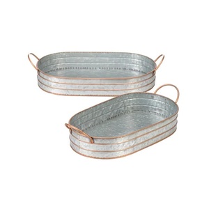 Plateau galvanisé de forme ovale de conception fabuleuse avec poignées en métal plateau de service décoratif d'ustensiles de cuisine à des prix bon marché - Product Image 1
