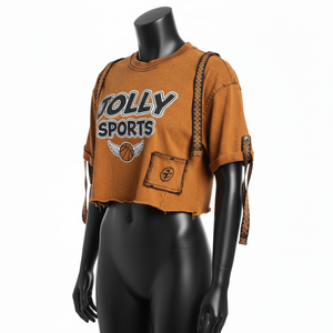 Camiseta Corta para Mujer, de Alta Calidad, en Tela de Algodón Terry, Estilo Vintage con Paneles, Logotipo Personalizado, Transpirable - Product Image 4