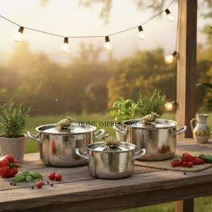 Mirror Polish Hammered Stainless Steel Stockpot Skillet Eco-Friendly Gas Induction Ready Casserole <b>Pots</b> Gold-Finish Butterfly - Product Image 3