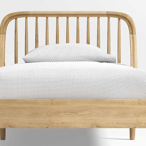 Natural Teak Wood <b>Bed</b> Frame <b>with</b> High Headboard Heavy Duty Construction Wooden Slat Support - Product Image 5
