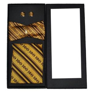 Gold Bowtie Set Silk Tie Pocket Square <b>Cufflinks</b> Elegant Formal Set <b>Mens</b> Classic Dress Wedding Business Gift Set - Product Image 1