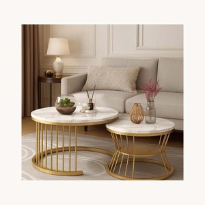 Set Of Two Marble And Metal <b>Coffee</b> <b>Table</b> Stylish New Arrival Modern New Design Luxury Living Room Center <b>Table</b> Decor - Product Image 2