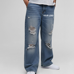 Jeans de cintura alta transpirables con logo, bordados, de corte holgado, estilo vintage, desgastados, de moda urbana, de hip hop, de primera calidad, de gran venta - Product Image 1