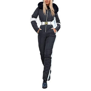 Combinaison de ski pour femme, imperméable, coupe-vent, isolée, avec capuche et col en fourrure, pour sports d'hiver en plein air - Product Image 1