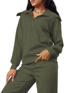 Ensemble deux pièces pour femme, automne-hiver, sport, chaud, respirant, streetwear, décontracté, polo oversize, sweat-shirts à fermeture éclair, pantalon de survêtement - Product Image 6