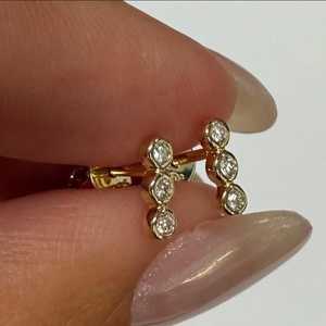 Modern Straight Bar Studs 14K Solid <b>Gold</b> Bezel Cut Lab Grown Trio Diamond White D Color VS+ Clarity 0.18ct Minimalist <b>Earrings</b> - Product Image 3