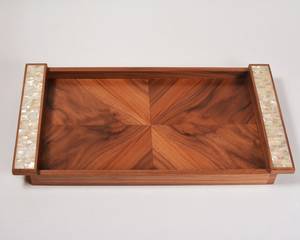 Ensemble de plateaux en bois incrustés de nacre géométrique, faits à la main, mosaïque, plateau de service oriental, coquillages naturels, décoration d'intérieur - Product Image 5