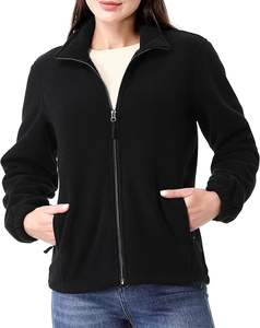 Veste à capuche zippée intégrale pour femme en polaire tricotée respirante, coupe-vent, avec logo personnalisé et col montant à fermeture éclair, vente en gros - Product Image 2