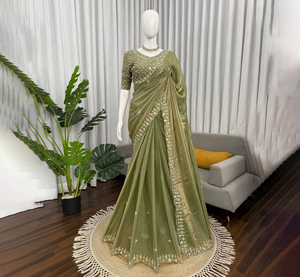 Look riche dernier concepteur Banarasi doux soie Saree avec chemisier non cousu pièce pour les femmes indiennes et pakistanaises prix de gros - Product Image 1