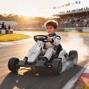 Go Kart Elettrico 24V con Doppi Motori da 150W, Sedile Regolabile, Velocità Massima 18 km/h, Avvio Graduale, Imbracatura a 5 Punti, Colore Bianco - Product Image 2