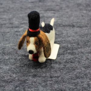 Handcrafted Felt Basset Hound <b>Dog</b> <b>Figurine</b> With Top Hat And Bow Tie 3.9in Height Traditional Style Plush Toy Indoor Decor - Product Image 6