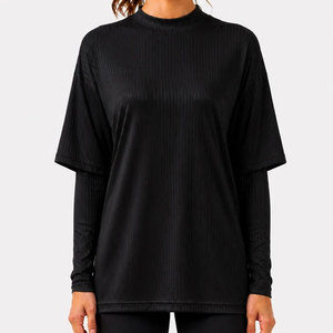 T-shirt de sport pour femme à col montant, personnalisé, OEM ODM, en maille côtelée unie extensible, manches courtes, collection 2026 - Product Image 5