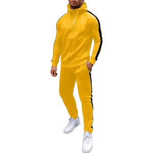 Conjunto Deportivo de Hombre con Capucha Amarillo, Tejido de Punto, Color Sólido, para Otoño - Product Image 1