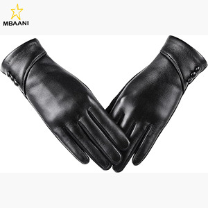 Gants d'hiver en cuir pour femmes, compatibles écran tactile, doublés laine, coupe-vent, chauds, en daim, élégants - Product Image 1