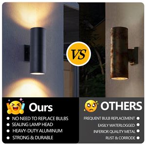 Modern Outdoor <b>Wall</b> <b>Sconce</b> 2-Pack Aluminum Cylinder with Tempered Glass Waterproof Patio <b>Light</b> for Garden - Product Image 5