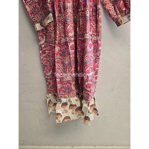 Cotton <b>Mushroom</b> Print Lantern Sleeves Ruffle Hem Loose A-Line Summer Casual <b>Dress</b> Boho V-Neck Midi <b>Dress</b> - Product Image 2