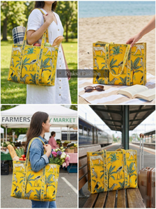 Bolso Tote de Algodón Acolchado de Jaipur al por Mayor con Cierre de Cremallera - Bolso Grande de Verano con Estampado de Animales de Safari para Viajes y Playa - Product Image 4