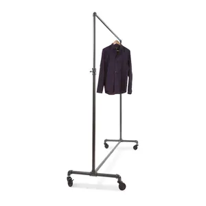 Industrial Metal Clothing Rack with Telescopic Rod and Casters for <b>Wardrobe</b> Use Single Tier <b>Portable</b> Design - Product Image 2