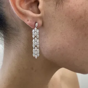 Boucles d'oreilles en diamant cultivé en laboratoire de 4,48 carats, forme poire, marquise, ronde, E-F VS1, or blanc 14 carats, bijoux de luxe - Product Image 1