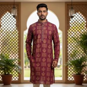Ensemble Kurta Pajama Chikankari Gujarati à manches longues pour homme, best-seller, tenue ethnique indienne artisanale, disponible à la vente - Product Image 1