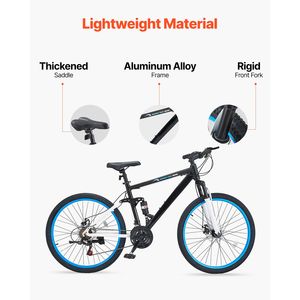 Bicicletta MTB 26 Pollici con Doppia Sospensione Completa, 21 Velocità, Cambio a Manopola, Sella Comfort, Freni a Disco Doppi, Telaio in Alluminio, Mountain Bike 29 Pollici - Product Image 2