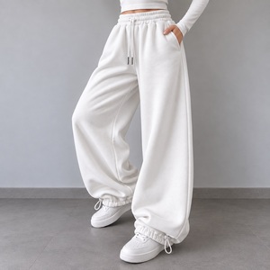 <b>Men's</b> Black Cotton Baggy Sweatpants Elastic Waist Drawstring <b>Cuffed</b> Breathable Casual Joggers - Product Image 2