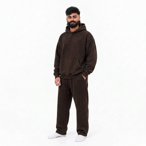Conjunto Deportivo de Felpa con Capucha para Hombre, Lavado Ácido, Color Naranja, Corte Holgado, Sudadera y Pantalones Largos de Color Sólido, Ropa de Invierno - Product Image 5