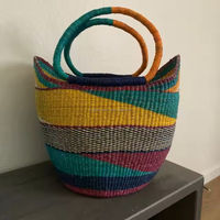 Panier Bolga Circulaire Artisanal en Jonc de Mer Naturel, Écologique, Personnalisable, Style Classique/Moderne, Rangement Multifonctionnel pour la Maison