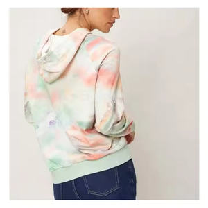 Pull-over élégant pour femme 100 % coton, décontracté, à manches longues, avec capuche, tendance, tie-dye, uni, motif uni pour femme - Product Image 1