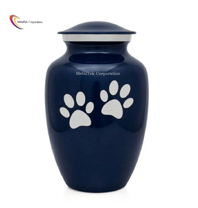 Elegante urna de aluminio azul marino para cenizas de mascotas, duradera, de alta calidad, con tapa segura y doble huella de pata, recuerdo funerario. - Product Image 1