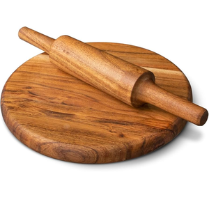 Tabla de madera para enrollar masa de dumplings con soporte, juego de chakla y belan de madera artesanal, tabla antiadherente para enrollar masa. - Product Image 5