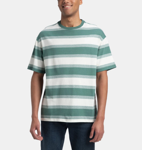 OEM & ODM Service Short Sleeve Striped Printed 100% Cotton Drop Shoulder Oversized Men's T-Shirts Custom <b>Own</b> Logo Thick 240 GSM - Product Image 3