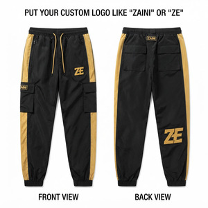 กางเกงคาร์โก้กันลมสำหรับผู้ชาย Zaini Enterprises รุ่นพรีเมียม ผ้าแคนวาส 180 GSM สีดำ แต่งแผงสีทอง ขอบยางยืด ทรง HIGH STREET สำหรับฤดูใบไม้ร่วง - Product Image 1
