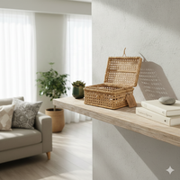 Boîte de rangement rectangulaire moderne en osier avec couvercle, panier en rotin naturel tressé à la main, boîte blanchie à la chaux