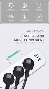 Regleta de enchufes de 5 tomas con 2 USB y 1 puerto TYPE-C, cargadores para el hogar/oficina, serie NOVA, 2m, enchufe europeo, cable de extensión para mesa, gran venta. - Product Image 6