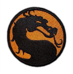 Patch brodé rond personnalisé Dragon noir et orange avec épingle de sûreté, applique en tissu pour vêtements et chapeaux - Product Image 1