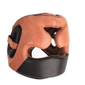 Protège-tête de boxe en cuir noir et marron, équipement de protection avec fermeture auto-agrippante pour adultes, unisexe, utilisation universelle - Product Image 2
