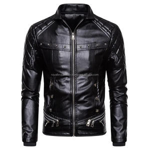 Chaqueta de Motociclista de Cuero para Hombre, Invierno, Cuello de Piel, Ajustada, Impermeable, Cortavientos, Forro Polar, PU, Estilo Bomber - Product Image 4