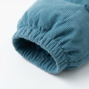 Chaqueta acolchada azul con capucha, manga larga, cremallera, abrigo corto de invierno para mujer, color sólido, relleno de poliéster. - Product Image 5