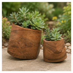 Maceta Geométrica Hecha a Mano de Madera Maciza para Suculentas y Plantas de Interior, Decoración Rústica Moderna para el Hogar, Maceta de Madera para Mesa - Product Image 4