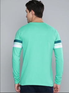 Chemise décontractée à manches longues rayée vert menthe pour homme, col tricoté sans col, idéale pour l'été - Product Image 4