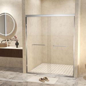 Porta Doccia Scorrevole Doppia in Acciaio Inox 50x72 Pollici, Vetro Temperato Antiesplosione, Telaio in Alluminio, Spessore 1/4 Pollici (6mm) - Product Image 3