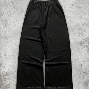 Pantalón de chándal para hombre de algodón ligero, cintura media, corte recto, pierna ancha, estilo jogger apilado, lavado ácido, transpirable, acampanado y holgado. - Product Image 2