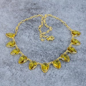 18K Gold Plated Quartz Flower <b>Necklace</b> with Link Chain 18 Inch <b>Statement</b> Jewelry Handmade for Party Occasions - Product Image 2