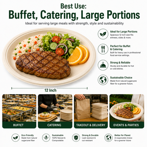 Best Quality 12 Inch Bagasse Disposable Plate | Eco-Friendly Biodegradable Sugarcane <b>Pulp</b> Dinner Plate | Lightweight Heavy Duty - Product Image 4