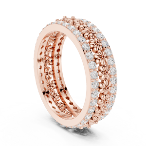 Anillo floral de oro rosa para mujer, anillo de eternidad con cristales de lujo, regalo de joyería de moda para aniversario de boda - Product Image 3