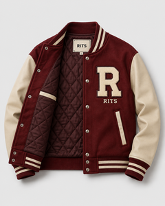 Veste universitaire rouge pour homme Rits Enterprises en laine/polyester/coton/cuir, col montant, boutons en corne, logo sur le devant et le dos - Product Image 6